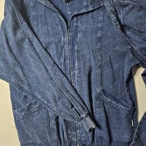 Women's Washed Indigo Denim-Style Bomber Jacket